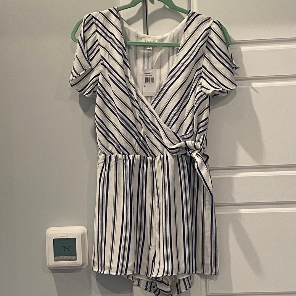 Wrap waist striped romper